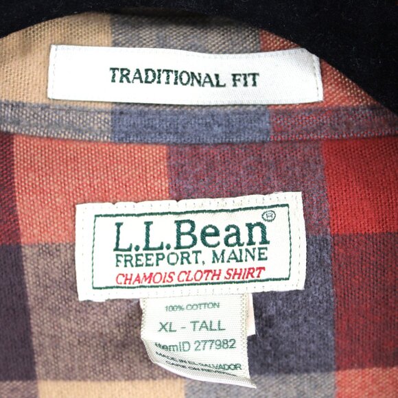 2014 L.L. Bean Apple Cinnamon Checkered Plaid Chamois Button Down Shirt XL Tall - Picture 4 of 5